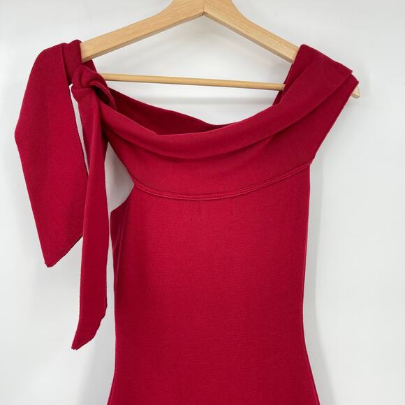 SNDYS | NWT Jaymes Maxi Dress Cranberry Red Sweater Knit Off Shoulder Sheath XS - Picture 10 of 14